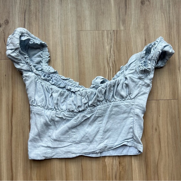 Light Blue Tie-Front Crop Top - Picture 5 of 12